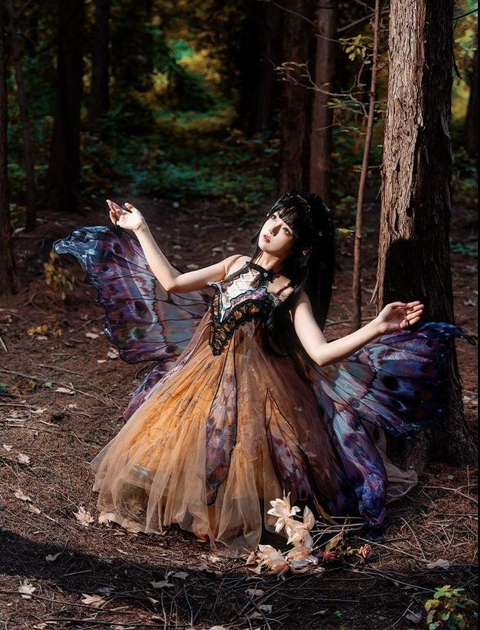 Urtto - Dead Leaf Butterfly - Chiffon Gothic Lolita JSK, Irregular Tiered Skirt 44352:804921