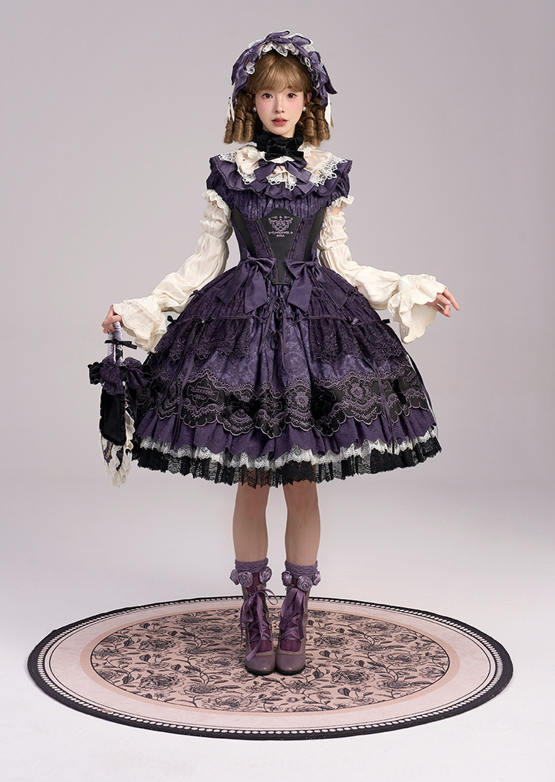 Clockwork Doll - Gothic Lolita Printed Dress, Lace & Bows 45186:839420