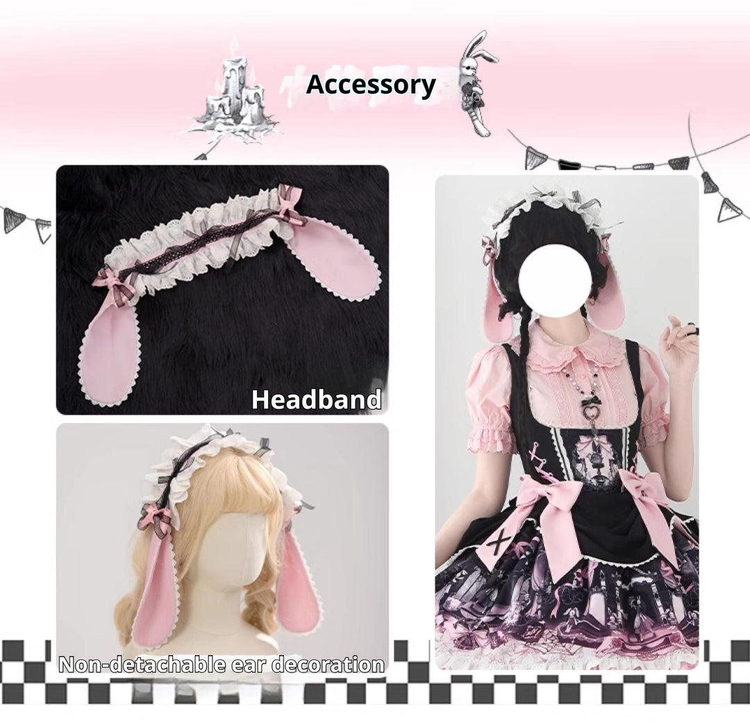 Honey Machine~Castle Bunny~Sweet Lolita Bust-Supporting JSK Doll Dress with Headband Bunny Ear Headband(free size) Only S