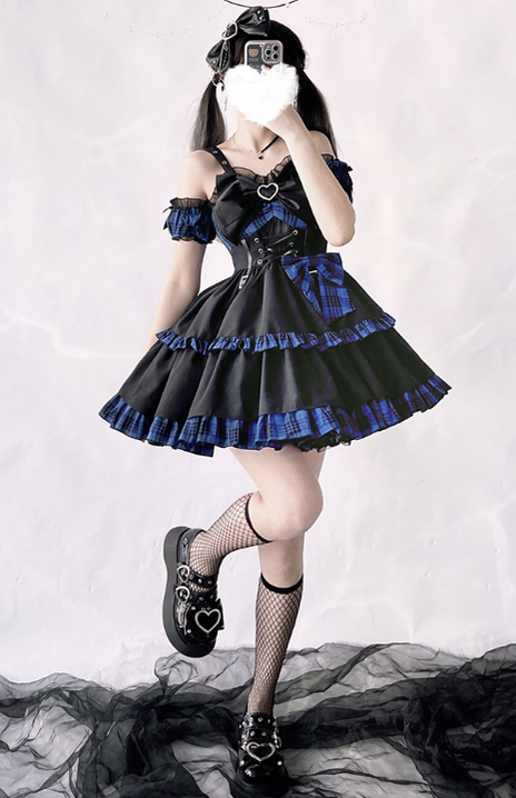 Alice Girl~Gothic Lolita Dress Blue Plaid Jumper Dress   