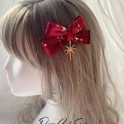 Pretty Girl Lolita~Retro Lolita Velvet Burgundy Headdress Christmas   