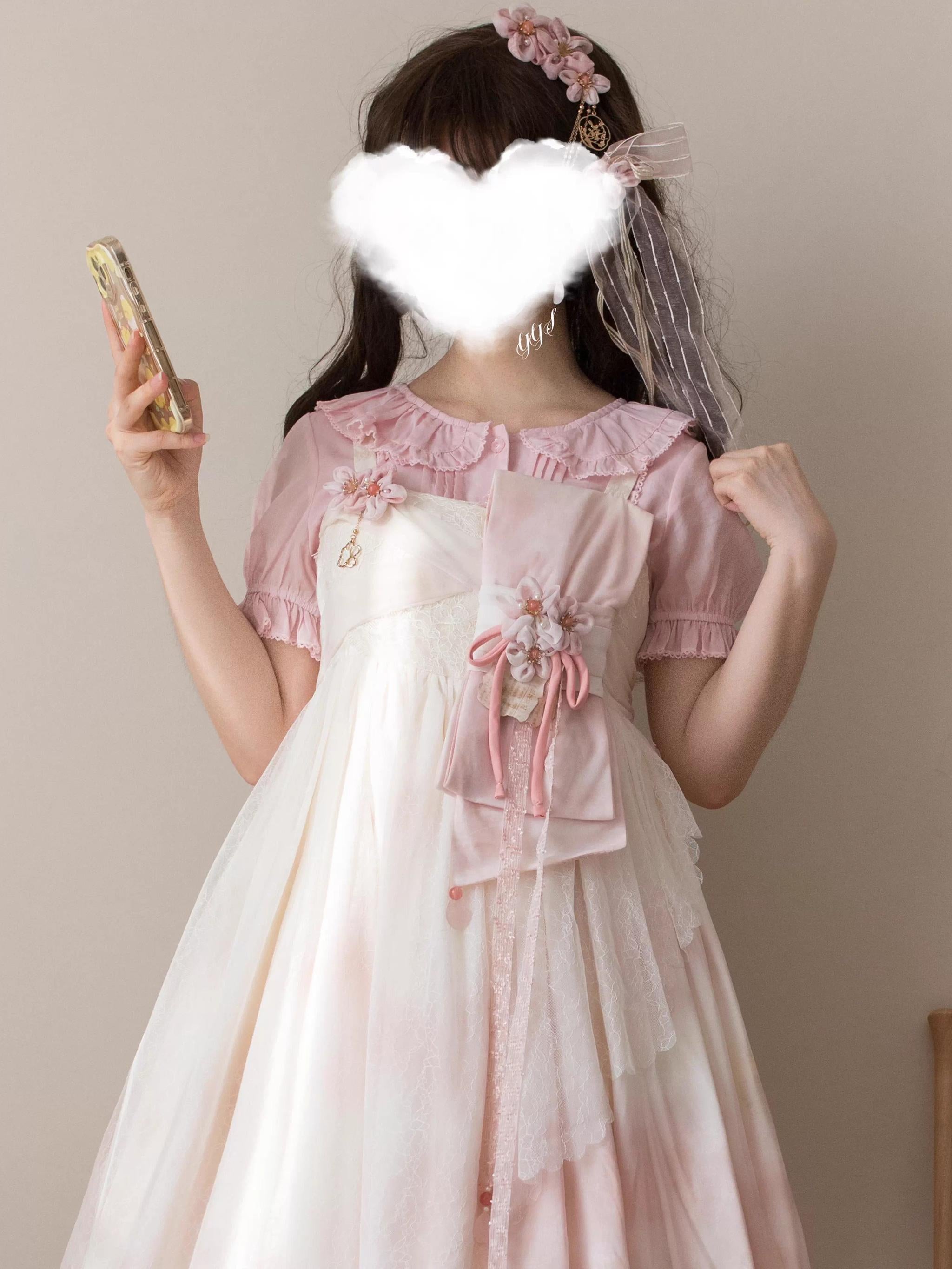 EverSpring - Short Sleeve Sweet Lolita Shirt, Peter Pan Collar 44735:820656