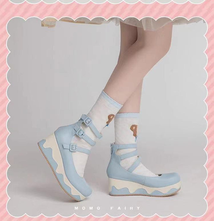 Momo~Bear Birthday Party~Kwaii Lolita Shoes Round Toe Platform Shoes   