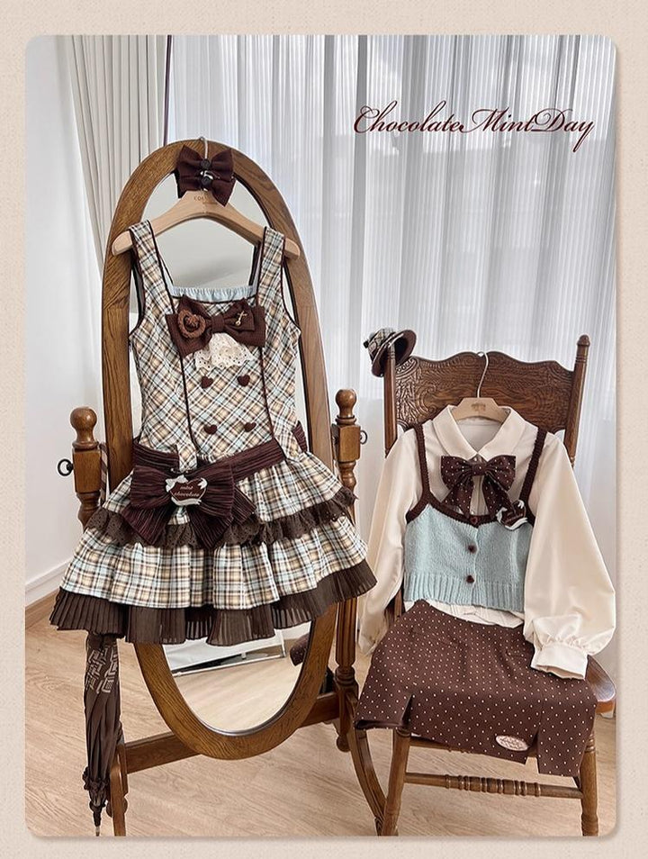 Tan Tuan - Chocolate Mint Day - Kawaii Lolita Jumper Dress, Tiered Ruffles, Sweater Cape 43470:777470