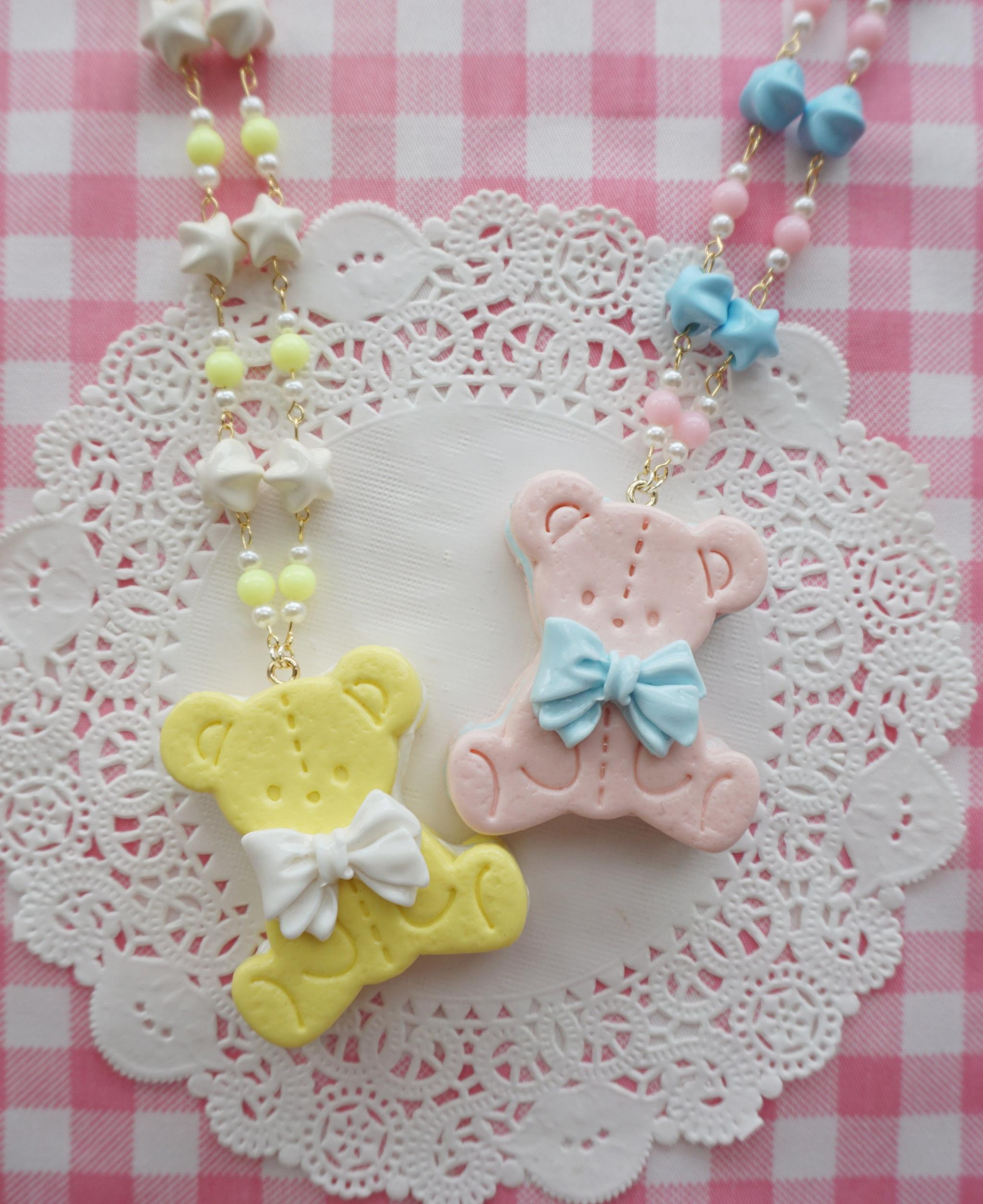 Bear Cookie - Kawaii Lolita Clay Necklace, Bear Cookies Pandent