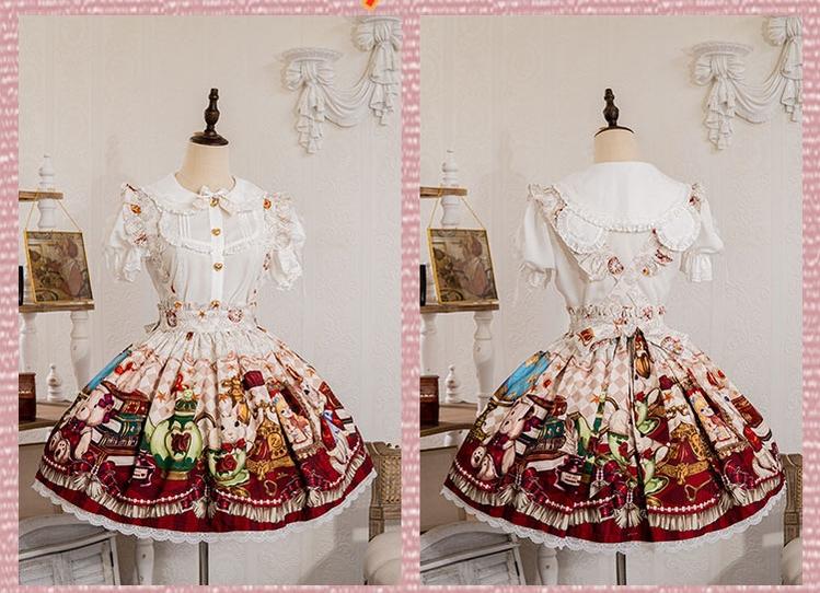 Ocelot - Crown Bear - Kawaii Lolita SK Daily Chiffon Skirt S Ivory
