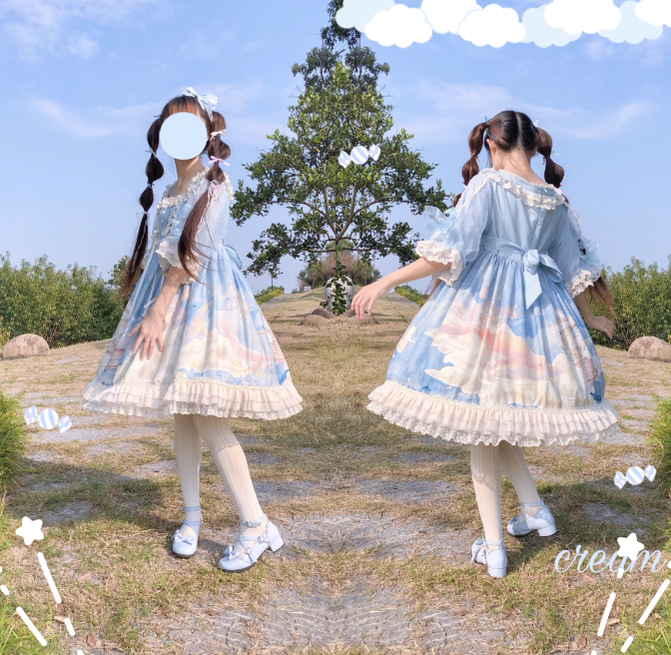 Amnesia~Dream Whale Island~Sweet Lolita Whale Print OP 0 gray blue 