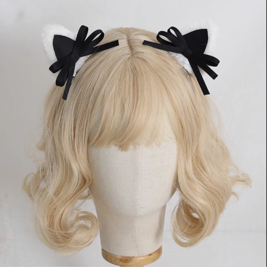 Xiaogui - Sweet Lolita Cat Ear Bow Headband Black Cat Ears Only (one pair)