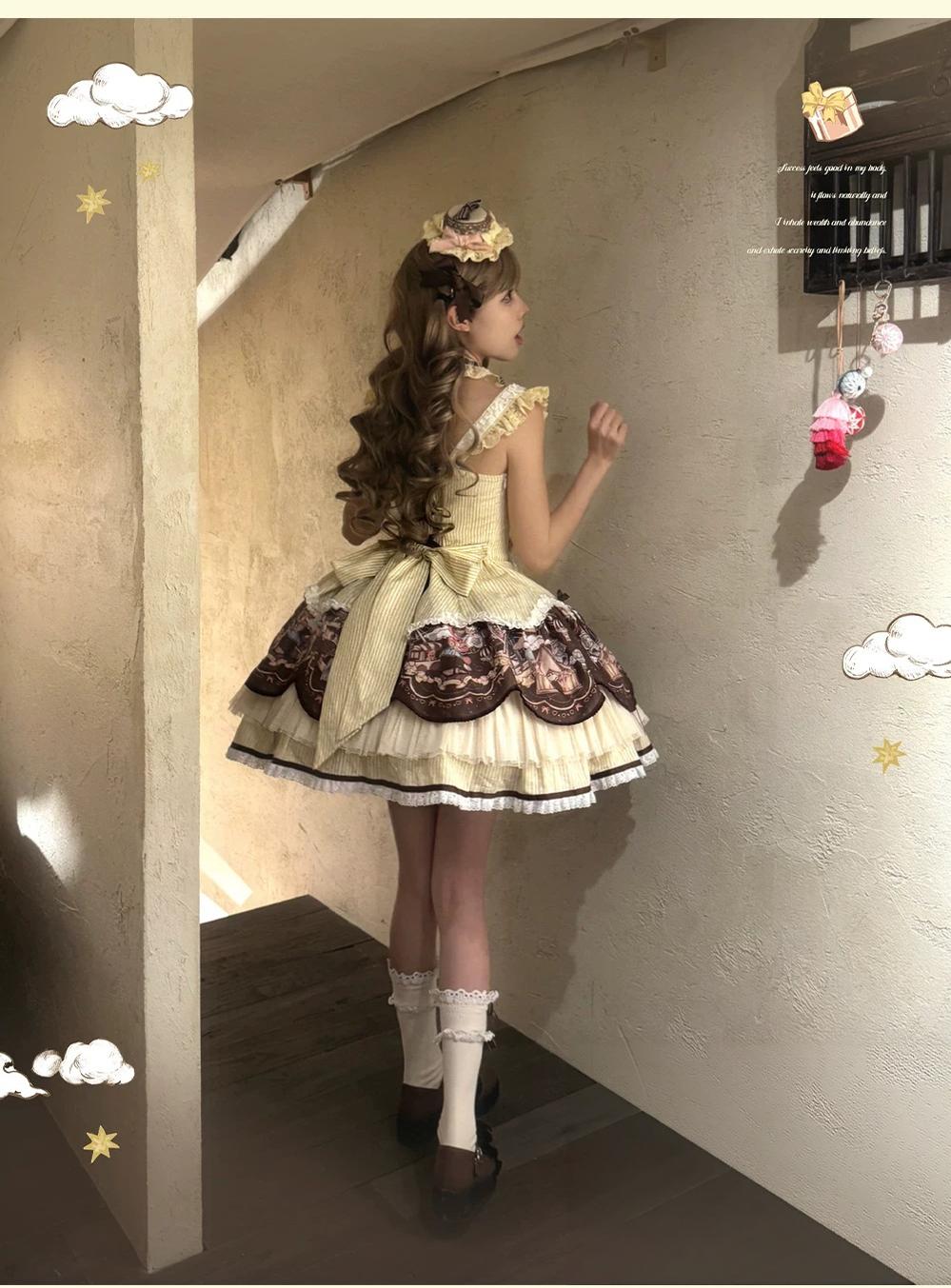 Sunset Ferris Wheel - Sweet Lolita JSK Dress Set, Amusement Park Print 46036:873088