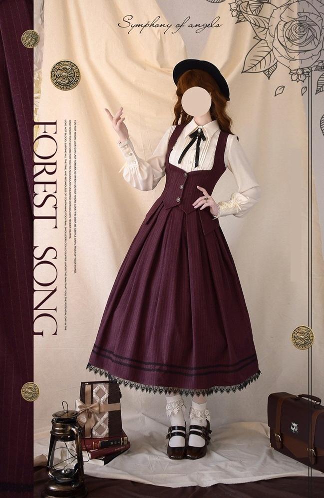 Forest Song - Griffin's Promise - Classic Lolita Skirt Striped Plaid Elegant SK S Red Skirt