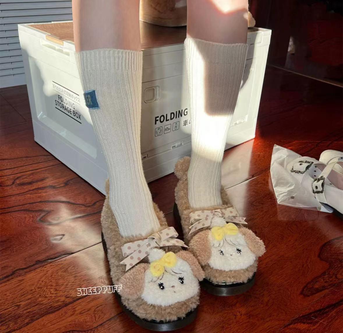 Sheep Puff - Mikko Rolled - Winter Lolita Shoes Warm Fleece Shoes