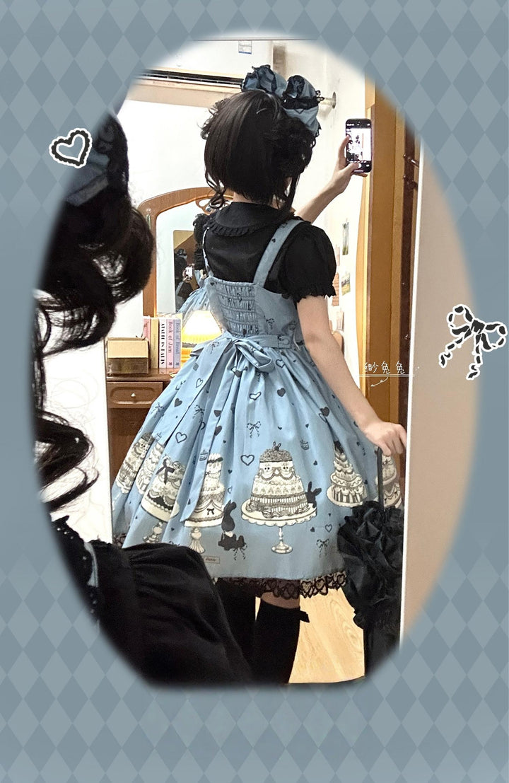 Sweet Dream Sheep - Cake Bunny - Blue Sweet Lolita Dress, Bunny&Cake Print