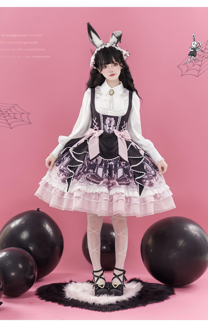 Honey Machine~Castle Bunny~Sweet Lolita Bust-Supporting JSK Doll Dress with Headband