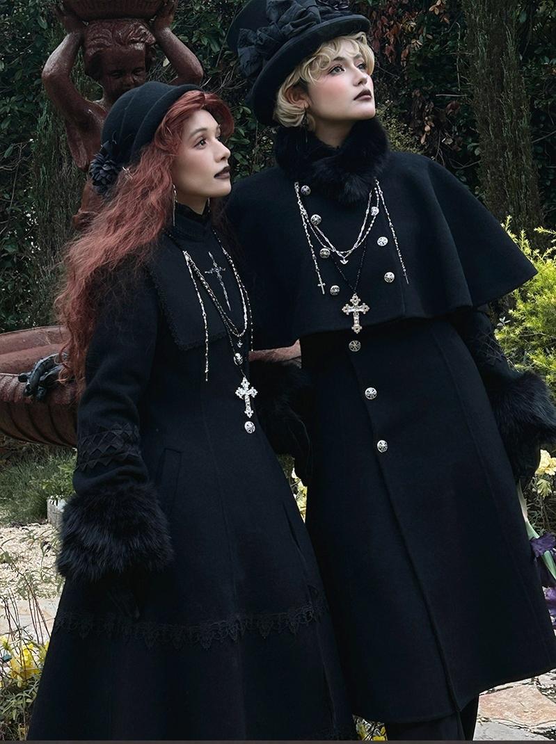 Cain and Lilith - Wool Gothic Lolita Long Coat, Cross Details