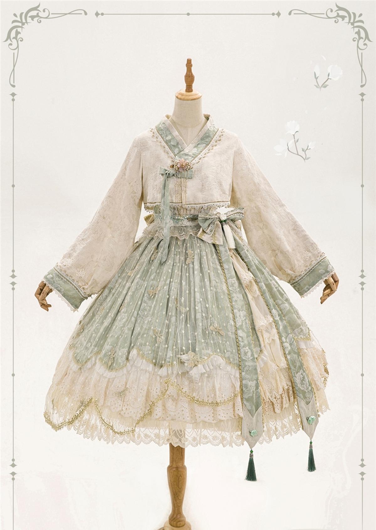 Bramble Rose~Pure White Autumn~Han Lolita JSK Dress Set S JSK 