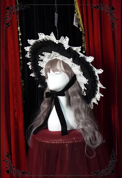 (Buyforme)Rose Thorn~Marisa Impression Black and White Halloween Witch Hat   