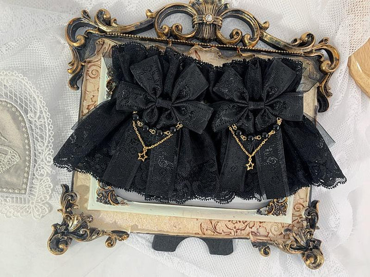 Sweet Jelly Lolita~Double Layer Lace Cuffs Elegant Lolita Gloves Free size A pair of black improved cuffs only 