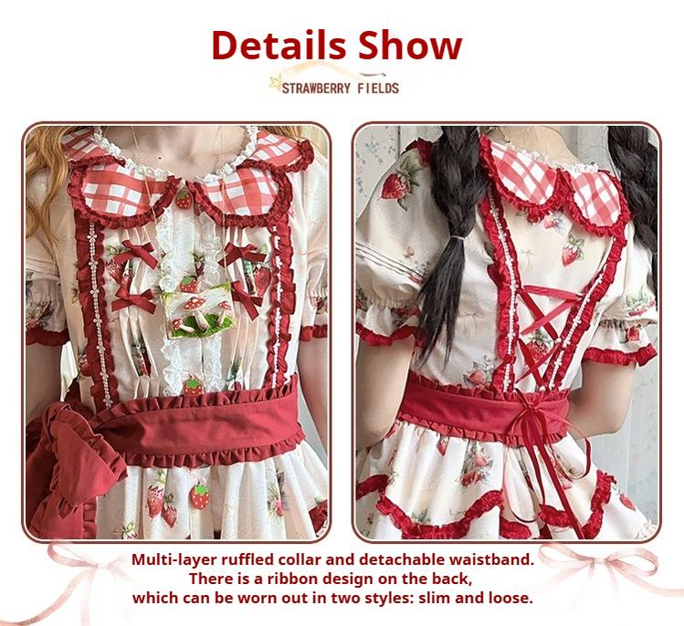 Spireme Cat~December Strawberry Field~Sweet Lolita OP Dress Strawberry Printed Dress