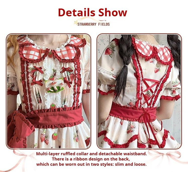 Spireme Cat~December Strawberry Field~Sweet Lolita OP Dress Strawberry Printed Dress