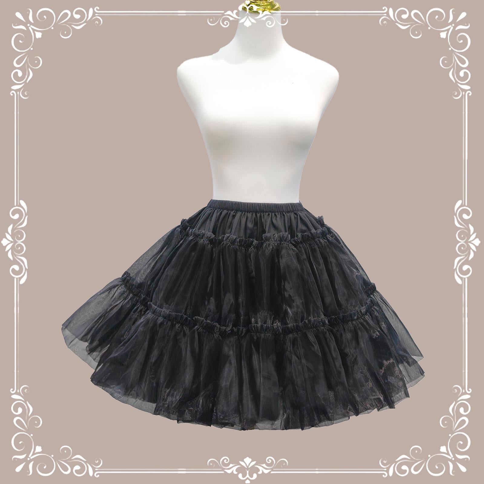 Aurora&Ariel - Black Puffy Lolita Petticoat | 18" (45cm) Length, Cotton Lining