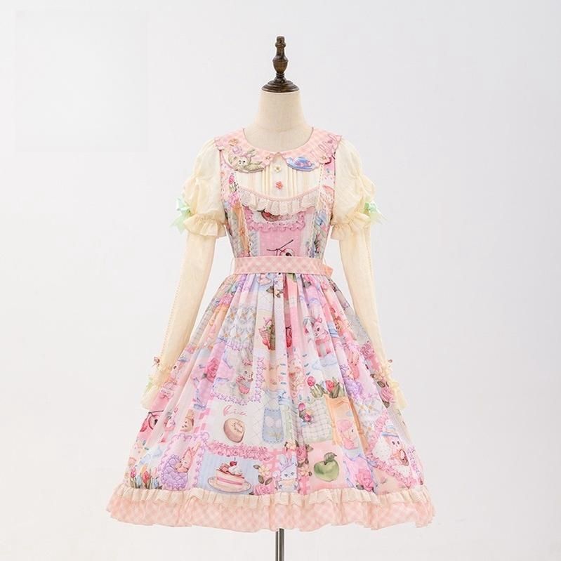 Mewroco~Country Patchwork~Sweet Lolita Dress Set Print OP SK Shirt and Camisole (L M S XL) 41848:718992