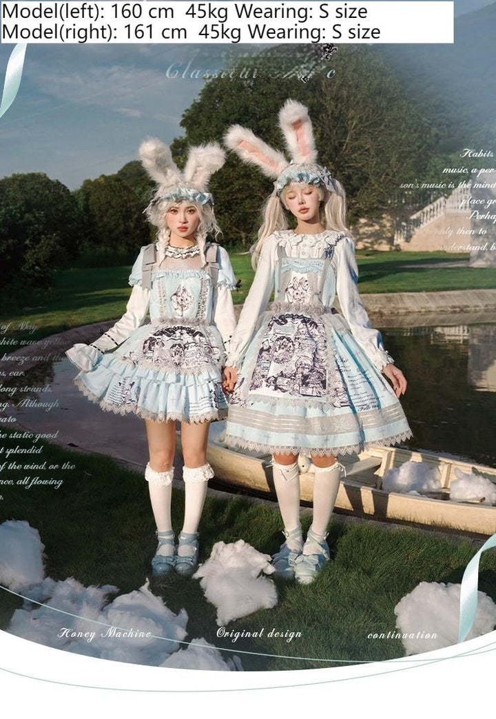 Honey Machine~Doll Theater~Sweet Lolita OP/JSK Bunny Print Daily Lolita Dress   