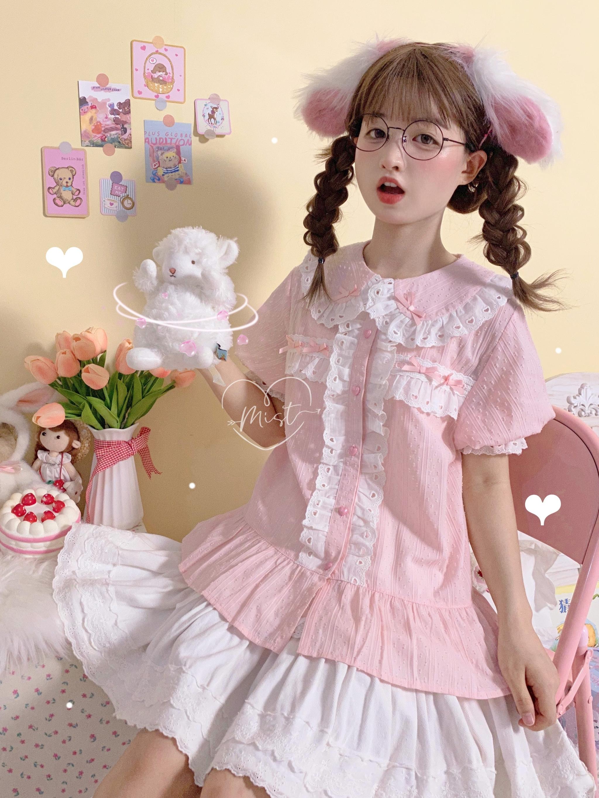 MIST - Cotton Sweet Lolita Blouse, Peter Pan Collar Pink S