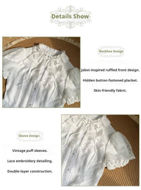 With PUJI~Anna~Classic Lolita Shirt with Lace Embroidery and Princess Sleeves