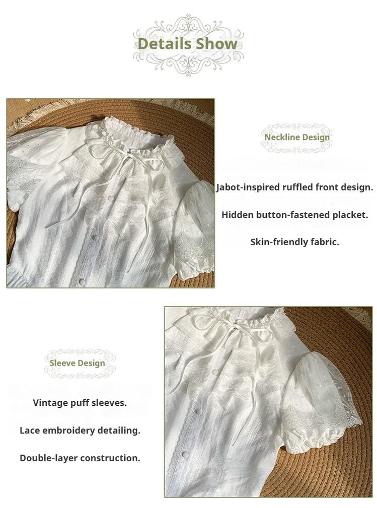 With PUJI~Anna~Classic Lolita Shirt with Lace Embroidery and Princess Sleeves