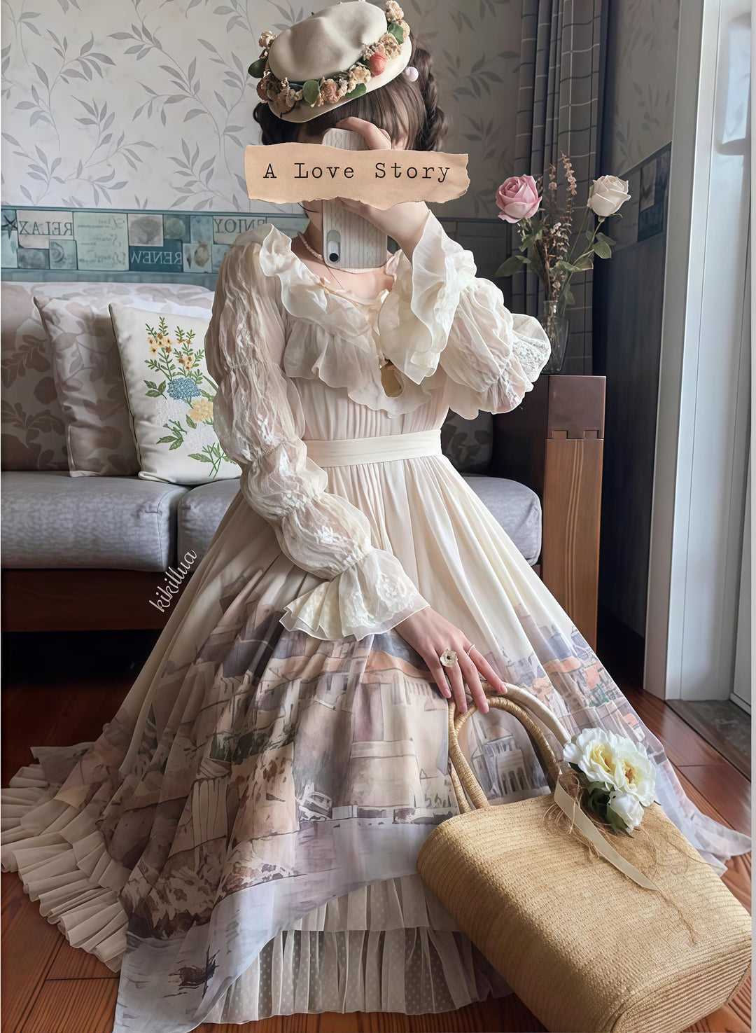Forest Song - Adriatic - Classic Lolita JSK Chiffon Dress, Gulf City Print
