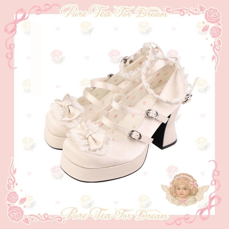 Pure Tea For Dream~Maiden Fairy Tale~Sweet Lolita Lace Shoes Thick Heel Platform Shoes (Off-white / 35 36 37 38 39 40) 42089:729370