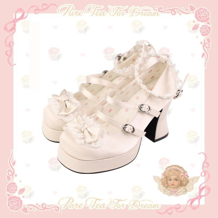 Pure Tea For Dream~Maiden Fairy Tale~Sweet Lolita Lace Shoes Thick Heel Platform Shoes (Off-white / 35 36 37 38 39 40) 42089:729370