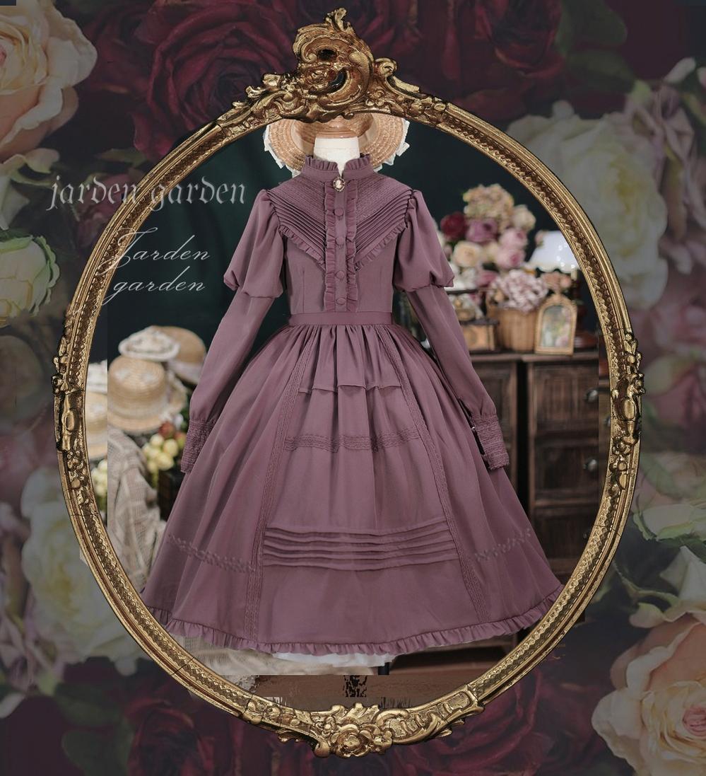 Tiny Garden~The Black Forest~Classic Lolita Stand Collar Dress OP rose violet S 