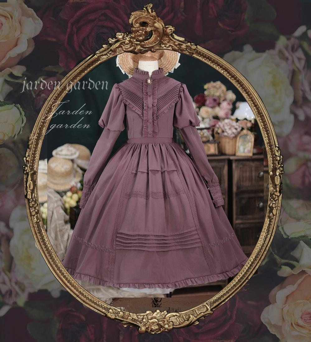 Tiny Garden - The Black Forest - Classic Lolita Stand Collar Dress OP rose violet S