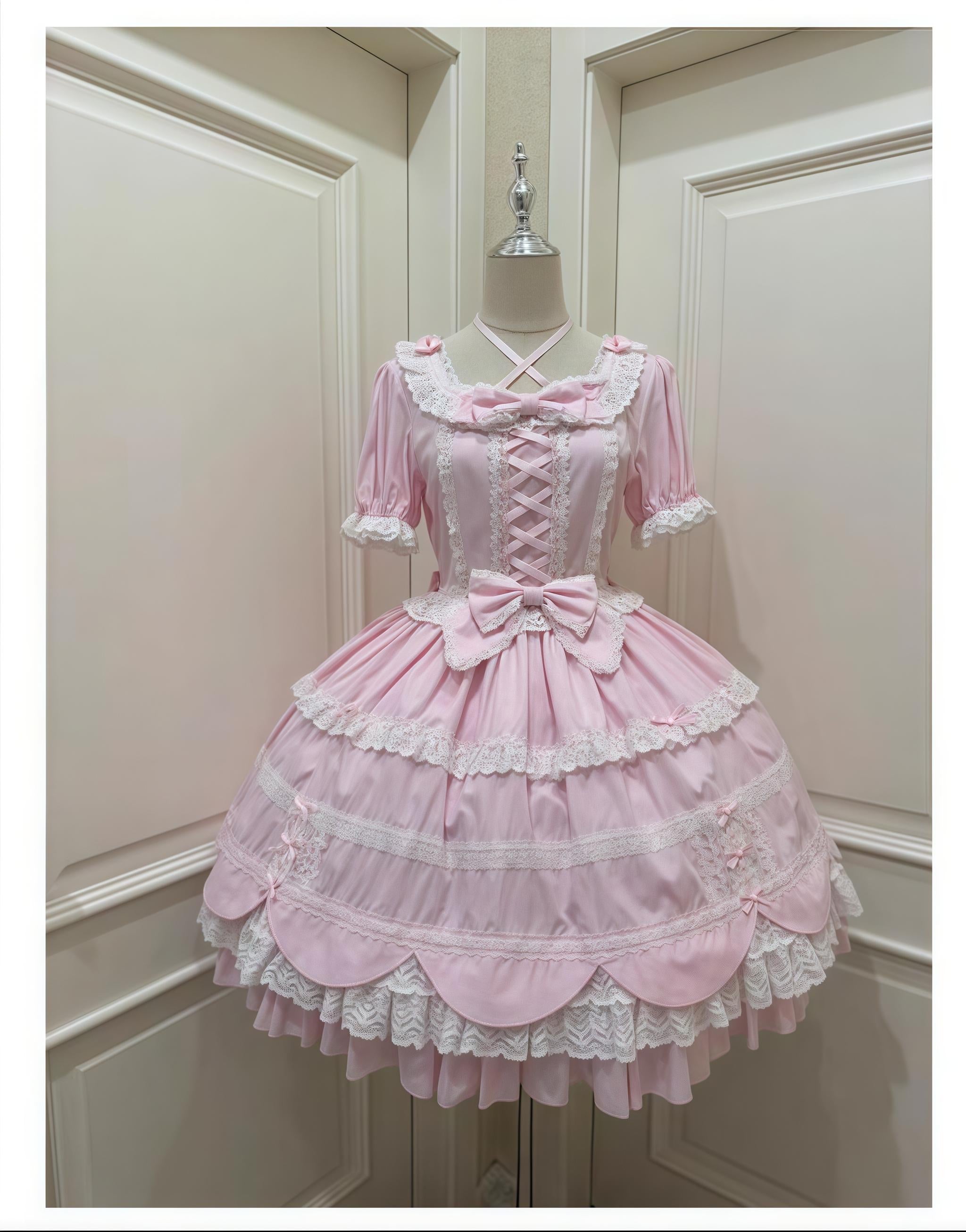 AerialCat~Cream Petals~Old School Lolita OP Tiered Ruffles Cotton Dress (L M S XL) 42762:752780