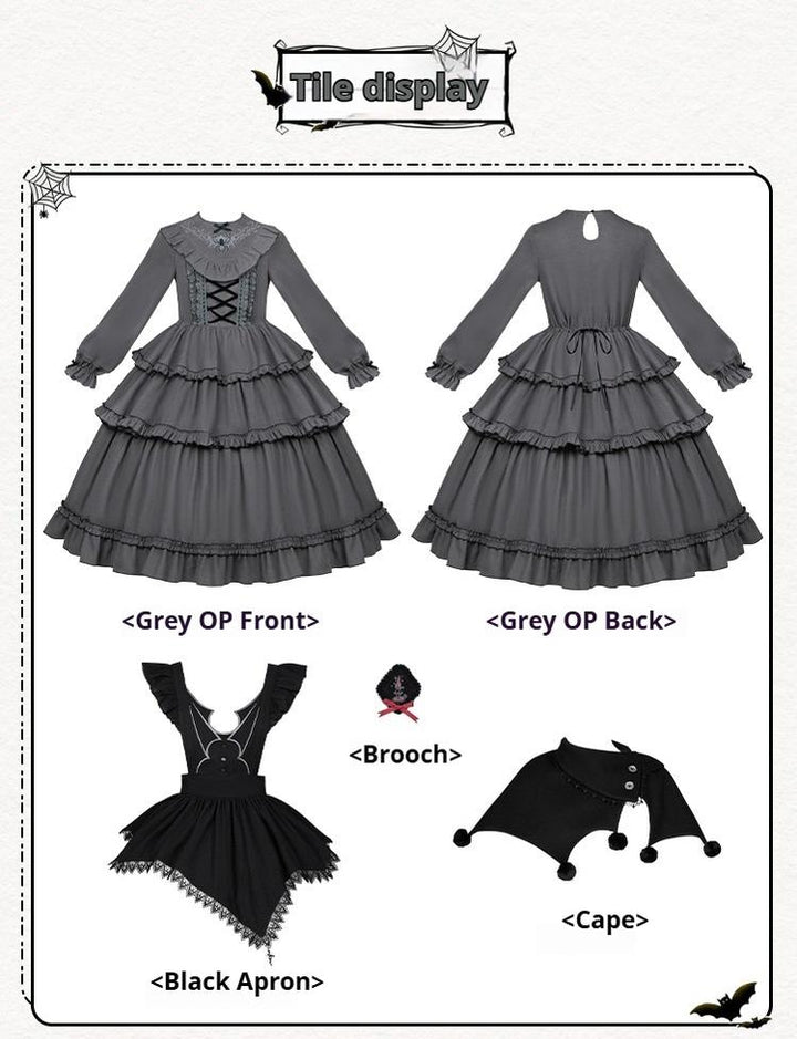 With PUJI~Castle Night~Gothic Twins Lolita OP Three-tiered Embroidery Dress 40602:671472