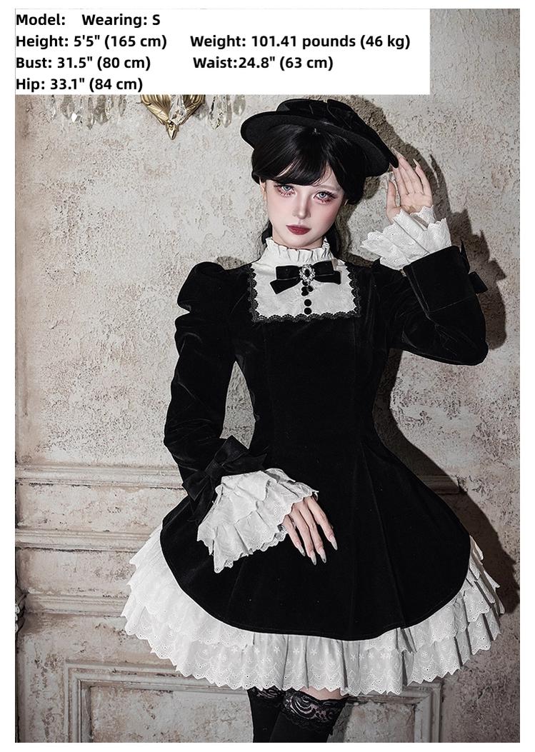 With PUJI - To the Dusk - Classic Lolita Tiered-Skirt OP, Long Irregular Hem 44319:804705