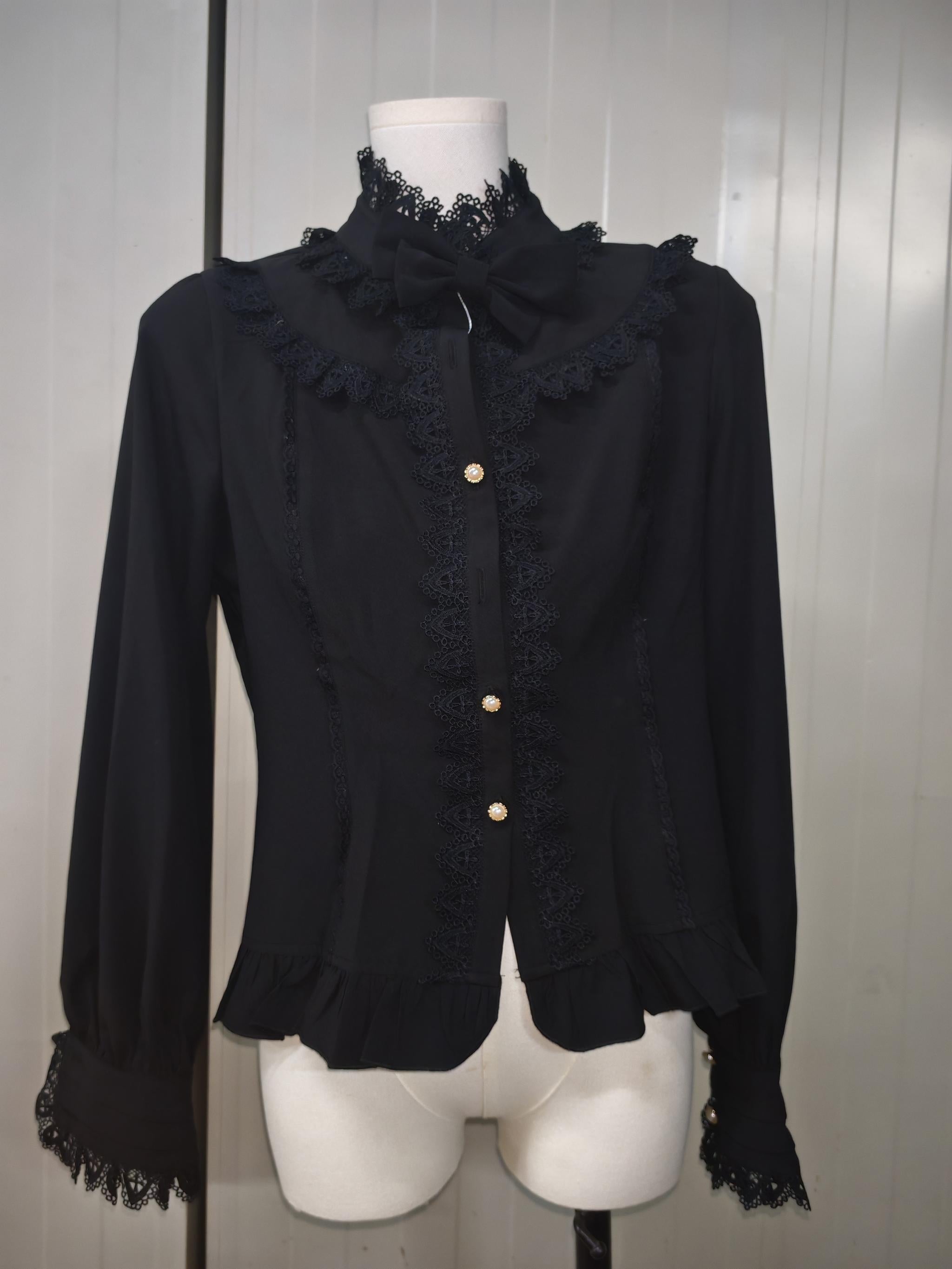 Yilia Lolita - Stand Collar Classic Lolita Blouse Black XS