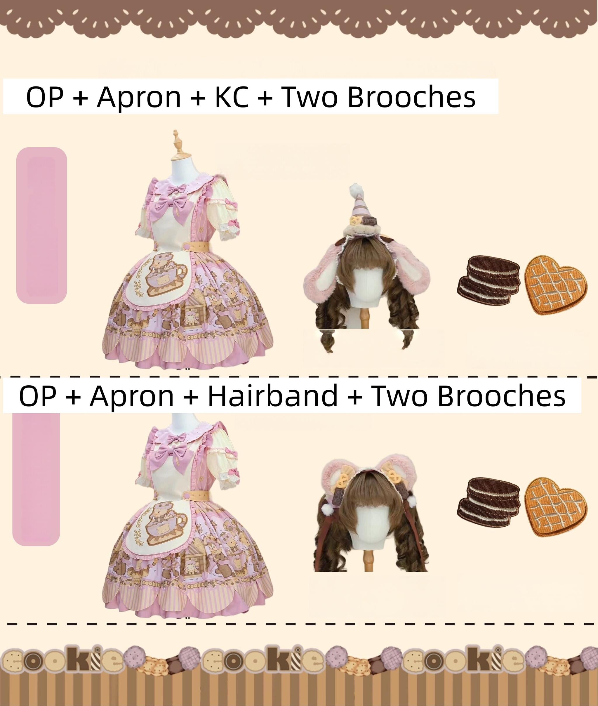 Bear Biscuit SP - Kawaii Lolita Bear Printed Dress Set with Bows