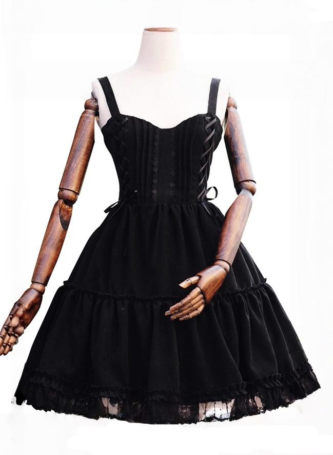 Tiny Garden - Garden Waltz - Black Elegant Lolita JSK, Knee Length Dress 44316:803937