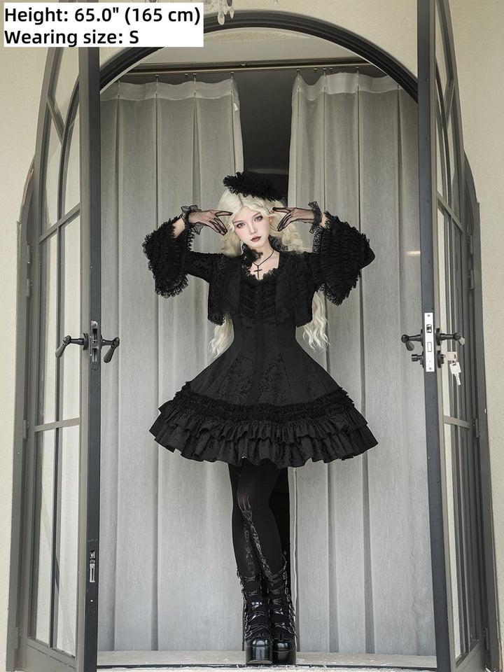 MILU ORIG - Six-Panel Gothic Lolita JSK Dress, Tiered Ruffles