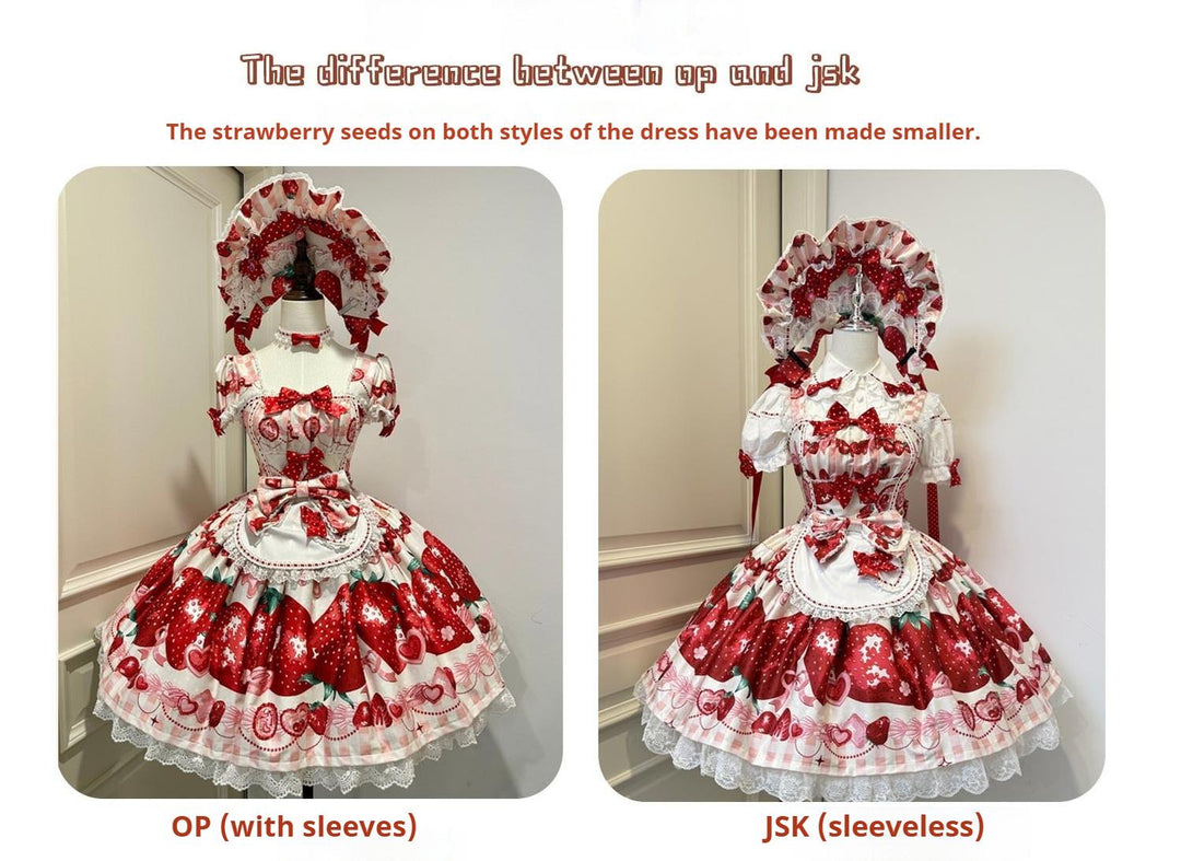 Mengfuzi~Strawberry~Sweet Lolita OP and JSK with Strawberry Print