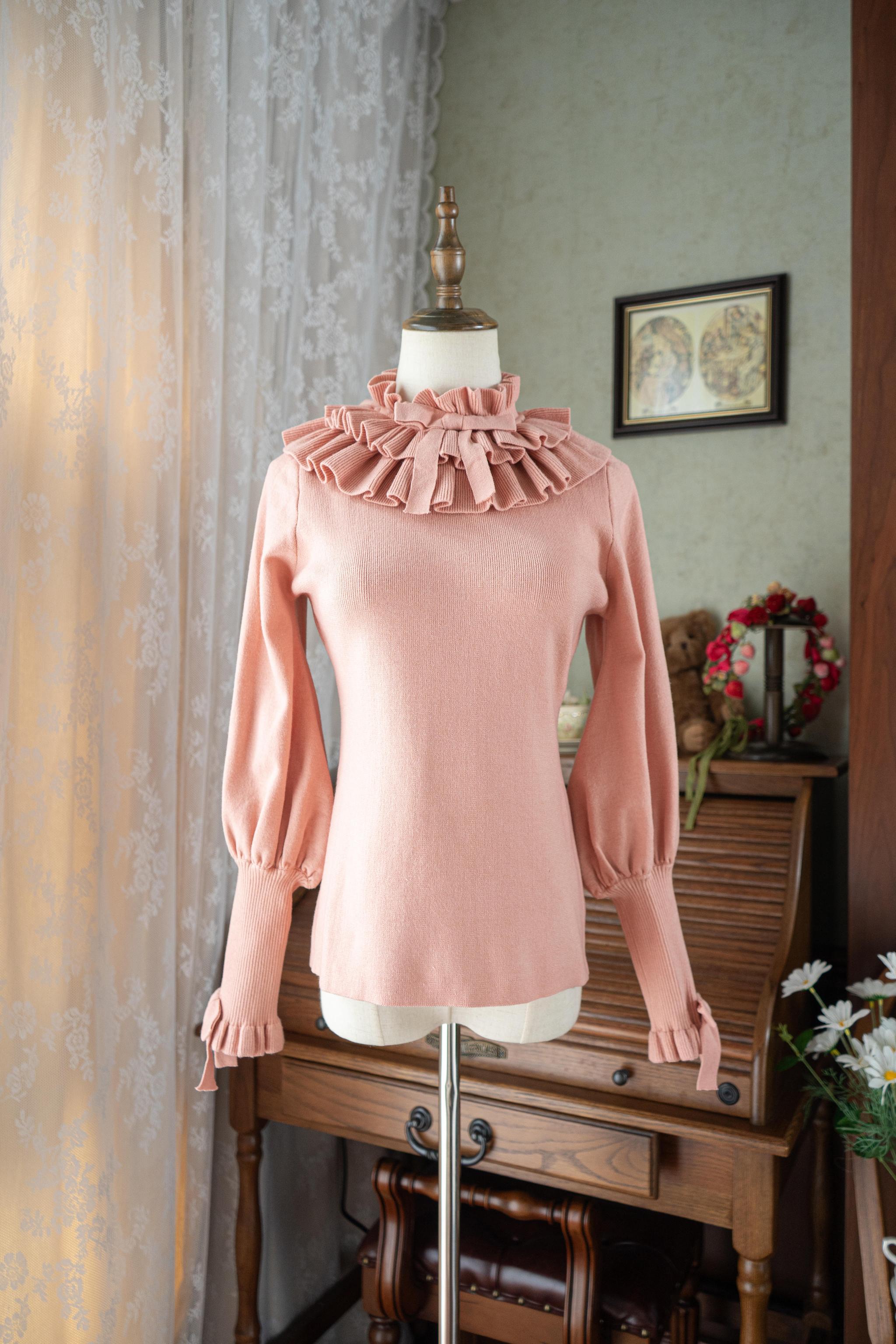 Miaoplus~Sweet Lolita Knit Sweater Long Sleeve Winter Lolita Top (Pink / L M S) 40256:654354