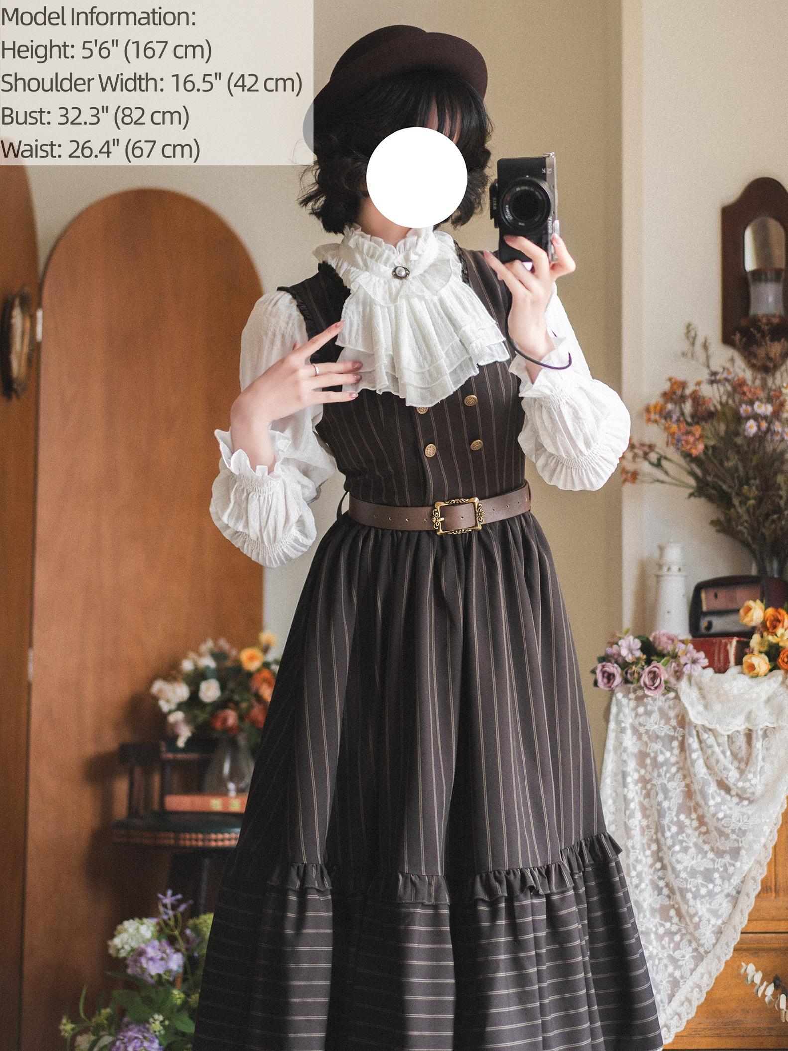 Misty Forest - White Classic Lolita Long Sleeve Blouse, Detachable Jabot