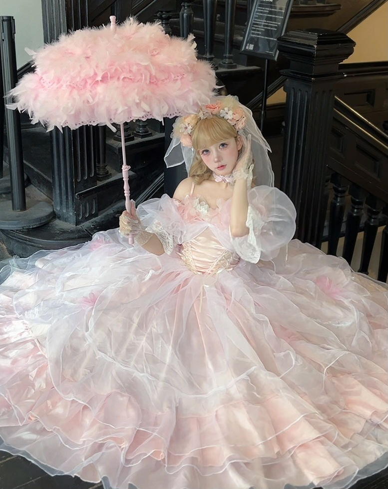 Daydream Whisper~Misty Rose Sea~Plus Size Wedding Lolita JSK with Puffy Tiered Skirt