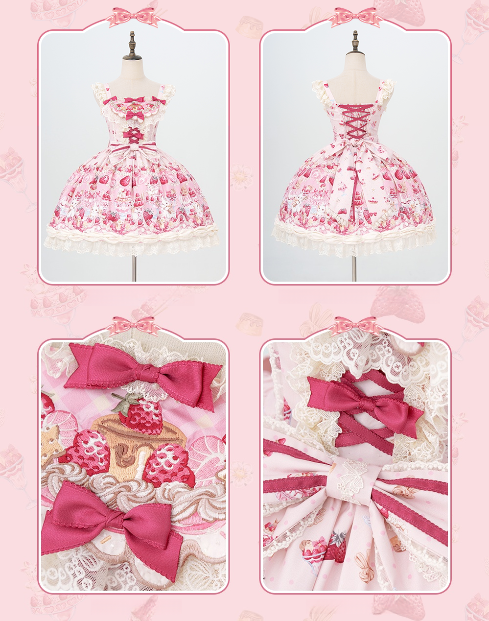 Bavarois Dessert Bunny - Sweet Lolita Strawberry Print JSK Dress 45546:855048