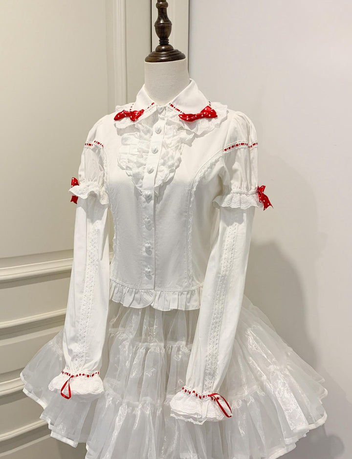 Mengfuzi~Strawberry~Sweet Lolita White Shirt with Detachable Sleeves White shirt with detachable sleeves S