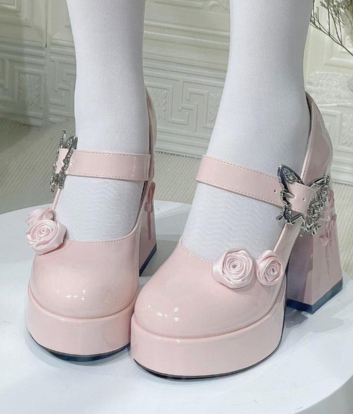 Dreamland~Cyclic Wonders~Elegant Lolita High Platform Shoes with Butterfly and Rose Details