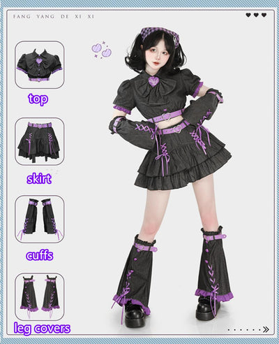 (Buyforme)Bubble Trap~Y2K Denim Sweetheart Skirt Set   