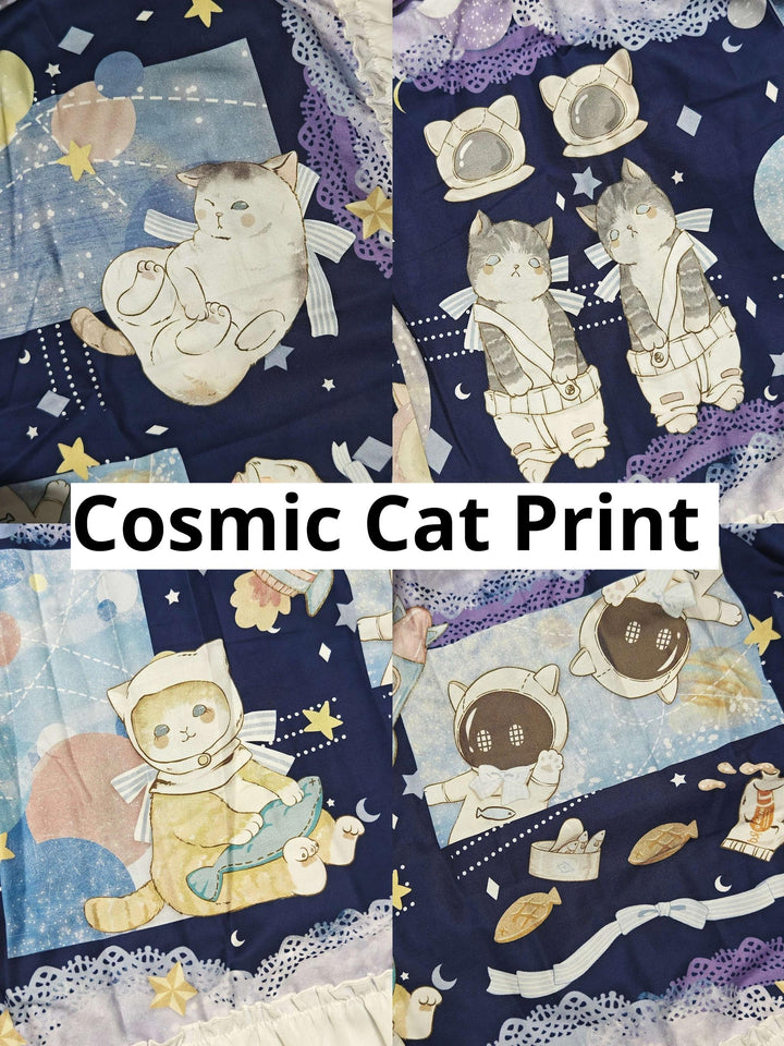 Magic Tea Party~Kawaii Cotton Lolita SK With Bunny & Cosmic Cat Prints